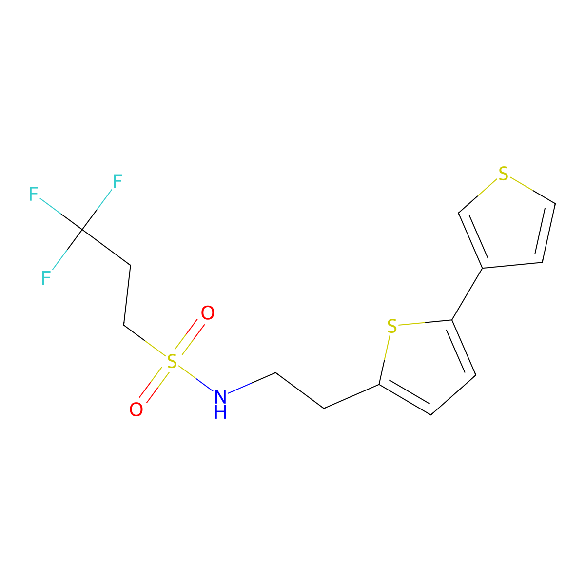 N-(2-{[2,3'-bithiophene]-5-yl}ethyl)-3,3,3-trifluoropropane-1-sulfonamide molecular structure, CAS 2034565-85-8