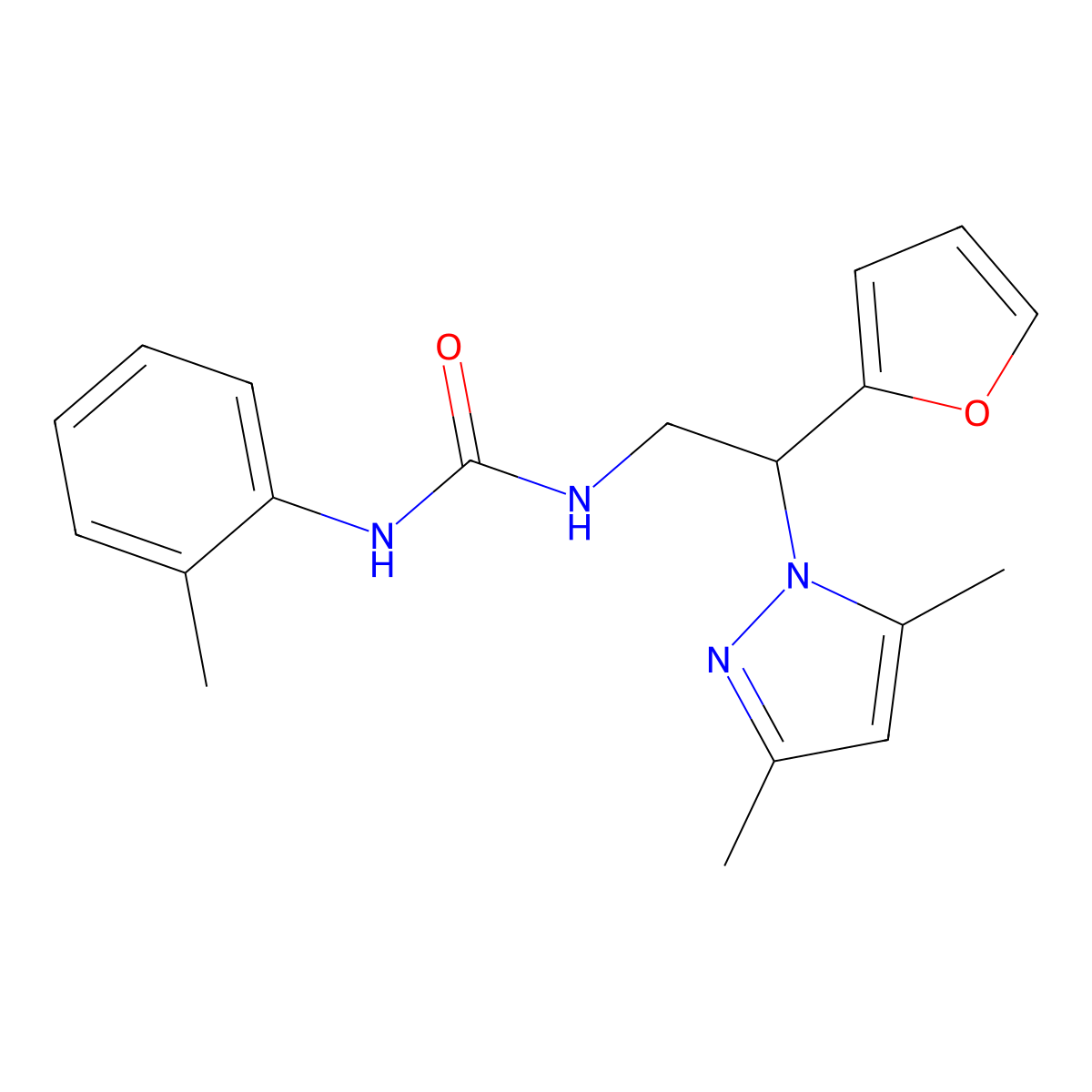 1-(2-(3,5-dimethyl-1H-pyrazol-1-yl)-2-(furan-2-yl)ethyl)-3-(o-tolyl)urea molecular structure, CAS 2034565-86-9