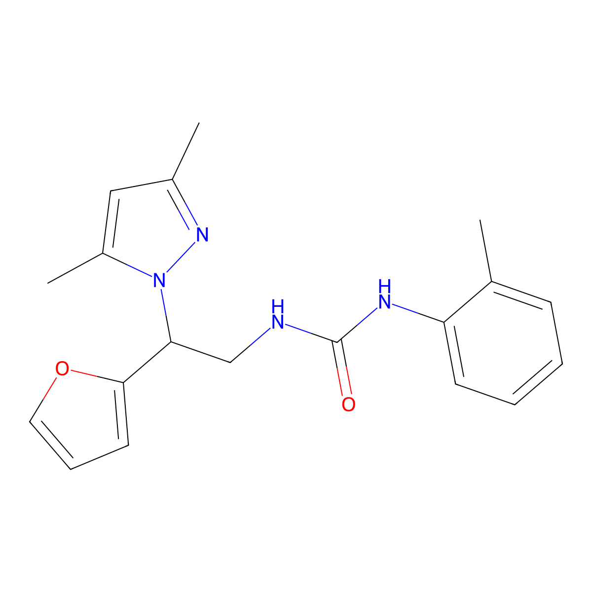 1-(2-(3,5-dimethyl-1H-pyrazol-1-yl)-2-(furan-2-yl)ethyl)-3-(o-tolyl)urea molecular structure, CAS 2034565-86-9