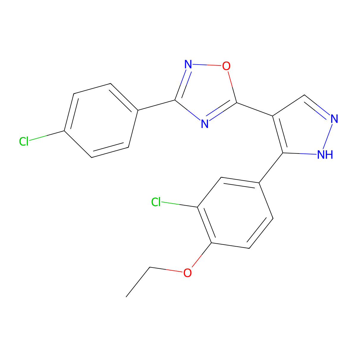 5-[3-(3-chloro-4-ethoxyphenyl)-1H-pyrazol-4-yl]-3-(4-chlorophenyl)-1,2,4-oxadiazole molecular structure, CAS 2034565-89-2