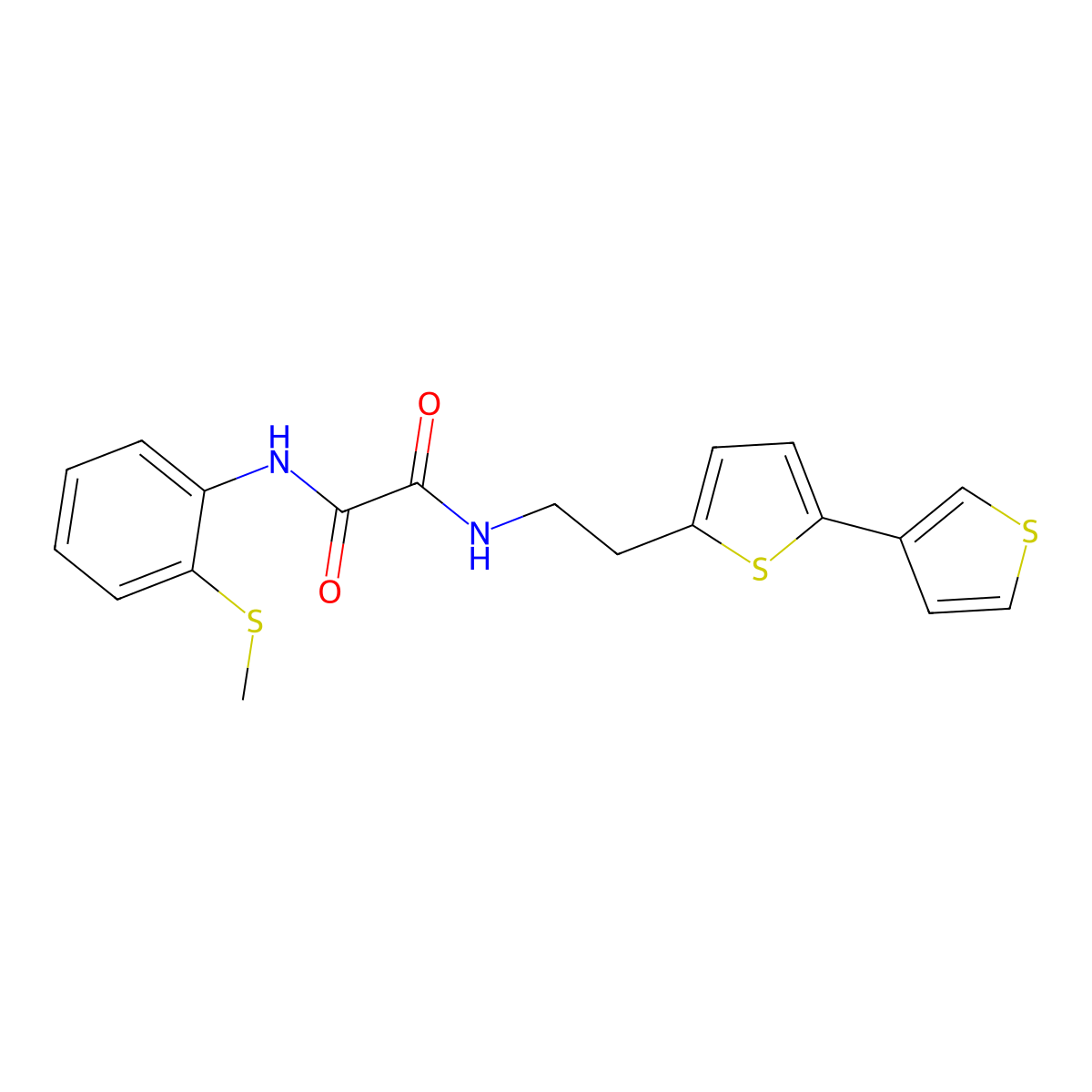 N1-(2-([2,3'-bithiophen]-5-yl)ethyl)-N2-(2-(methylthio)phenyl)oxalamide molecular structure, CAS 2034565-90-5