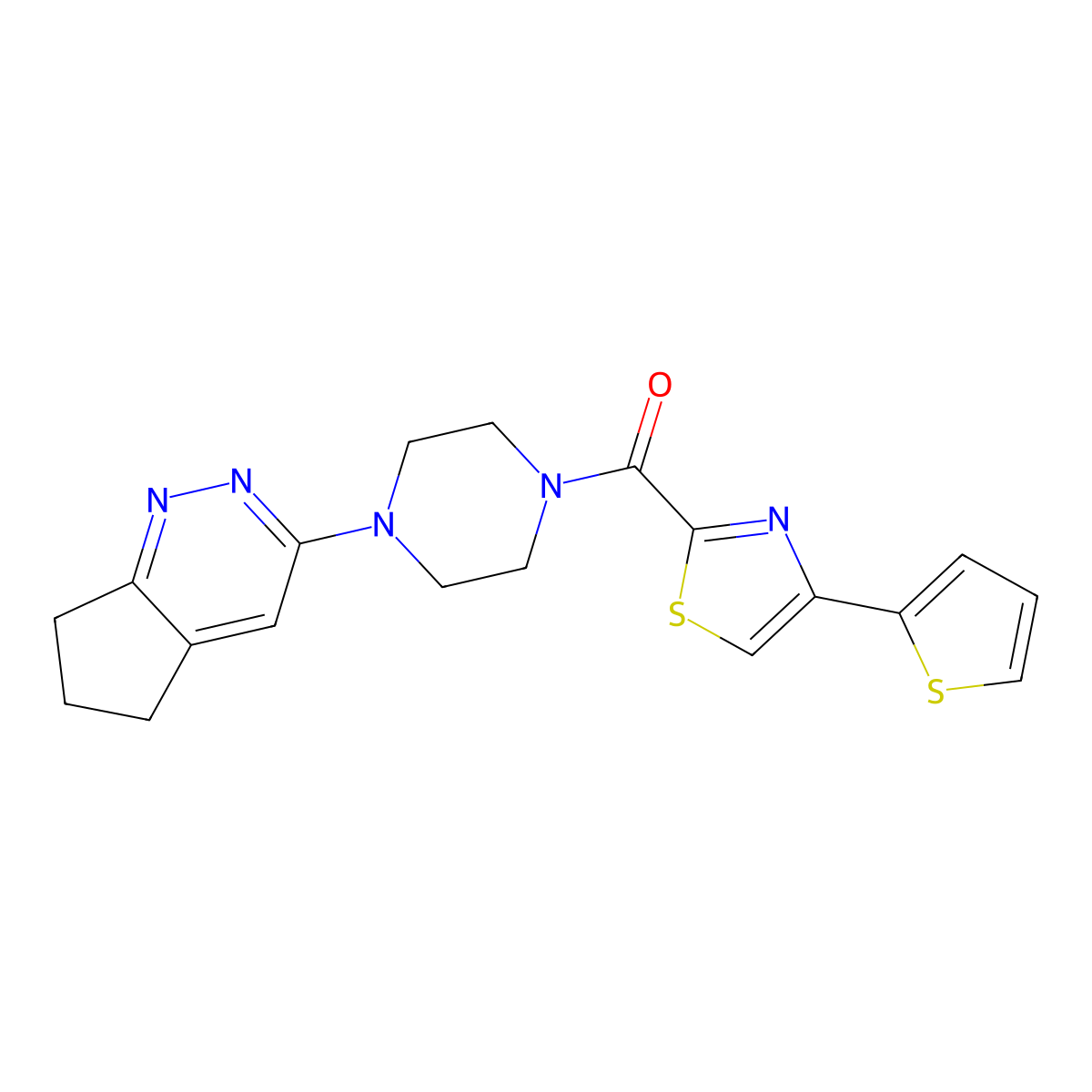 (4-(6,7-dihydro-5H-cyclopenta[c]pyridazin-3-yl)piperazin-1-yl)(4-(thiophen-2-yl)thiazol-2-yl)methanone molecular structure, CAS 2034565-98-3