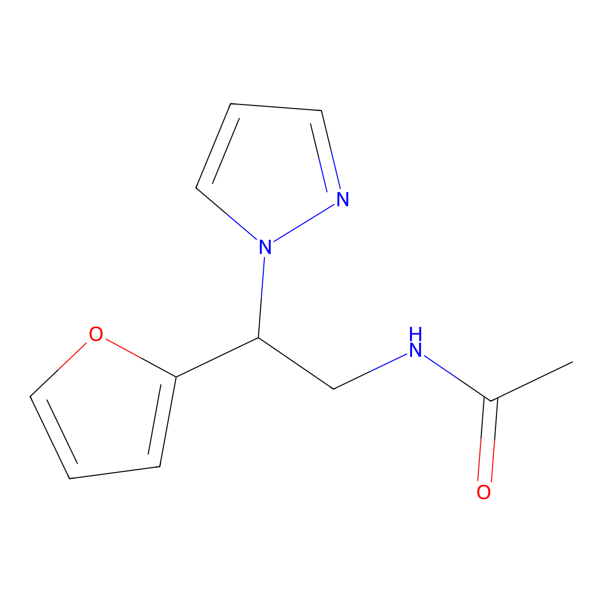 N-(2-(furan-2-yl)-2-(1H-pyrazol-1-yl)ethyl)acetamide molecular structure, CAS 2034566-00-0