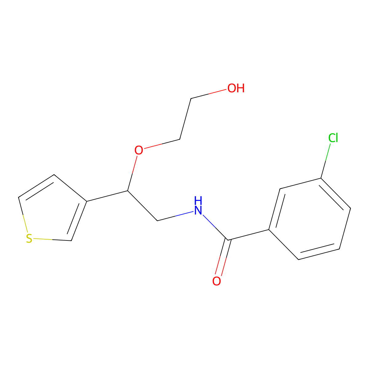 3-chloro-N-(2-(2-hydroxyethoxy)-2-(thiophen-3-yl)ethyl)benzamide molecular structure, CAS 2034566-03-3
