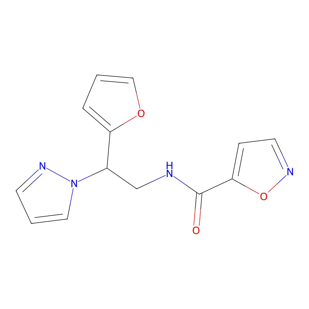 N-(2-(furan-2-yl)-2-(1H-pyrazol-1-yl)ethyl)isoxazole-5-carboxamide molecular structure, CAS 2034566-05-5