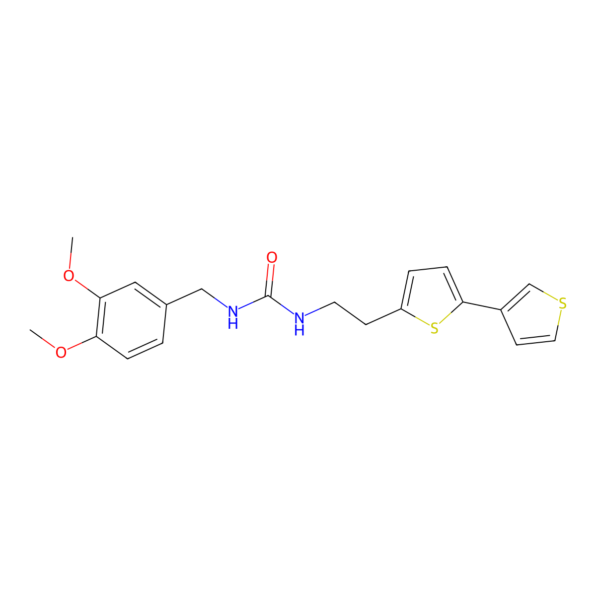 3-(2-{[2,3'-Bithiophene]-5-yl}ethyl)-1-[(3,4-dimethoxyphenyl)methyl]urea molecular structure, CAS 2034566-06-6