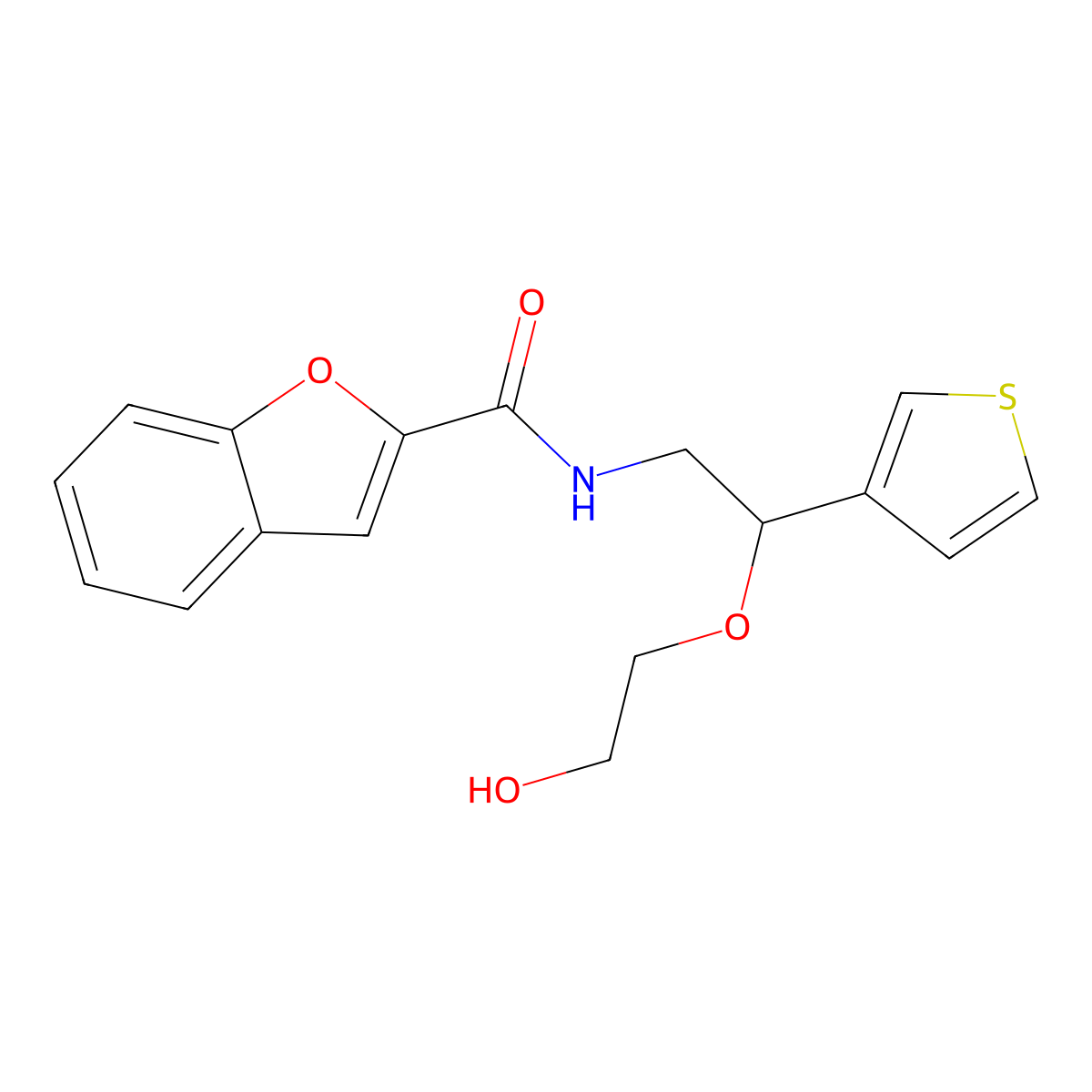 N-(2-(2-hydroxyethoxy)-2-(thiophen-3-yl)ethyl)benzofuran-2-carboxamide molecular structure, CAS 2034566-09-9