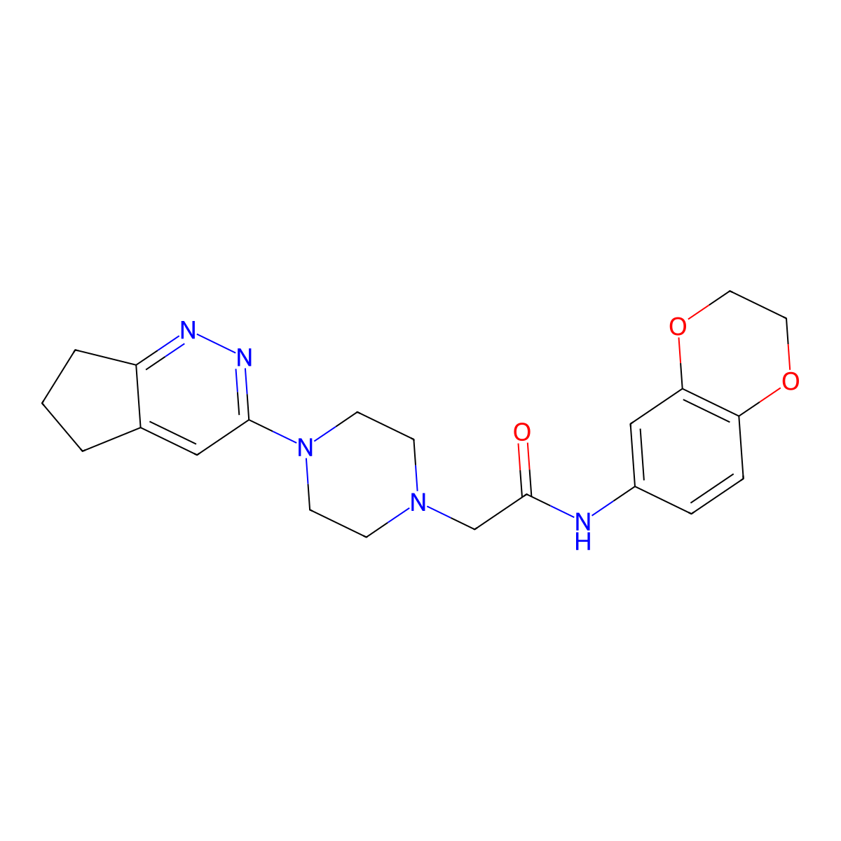 2-(4-(6,7-dihydro-5H-cyclopenta[c]pyridazin-3-yl)piperazin-1-yl)-N-(2,3-dihydrobenzo[b][1,4]dioxin-6-yl)acetamide molecular structure, CAS 2034566-12-4