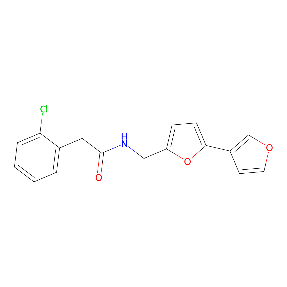 N-({[2,3'-bifuran]-5-yl}methyl)-2-(2-chlorophenyl)acetamide molecular structure, CAS 2034566-13-5