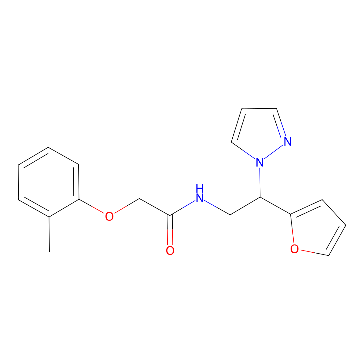 N-(2-(furan-2-yl)-2-(1H-pyrazol-1-yl)ethyl)-2-(o-tolyloxy)acetamide molecular structure, CAS 2034566-23-7