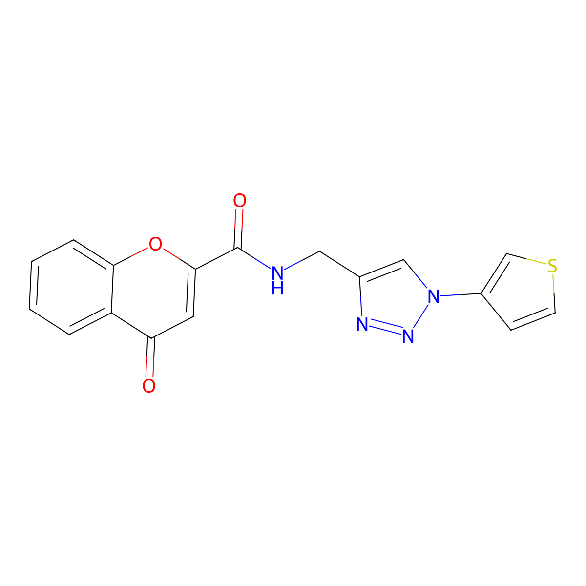 4-oxo-N-{[1-(thiophen-3-yl)-1H-1,2,3-triazol-4-yl]methyl}-4H-chromene-2-carboxamide molecular structure, CAS 2034566-24-8