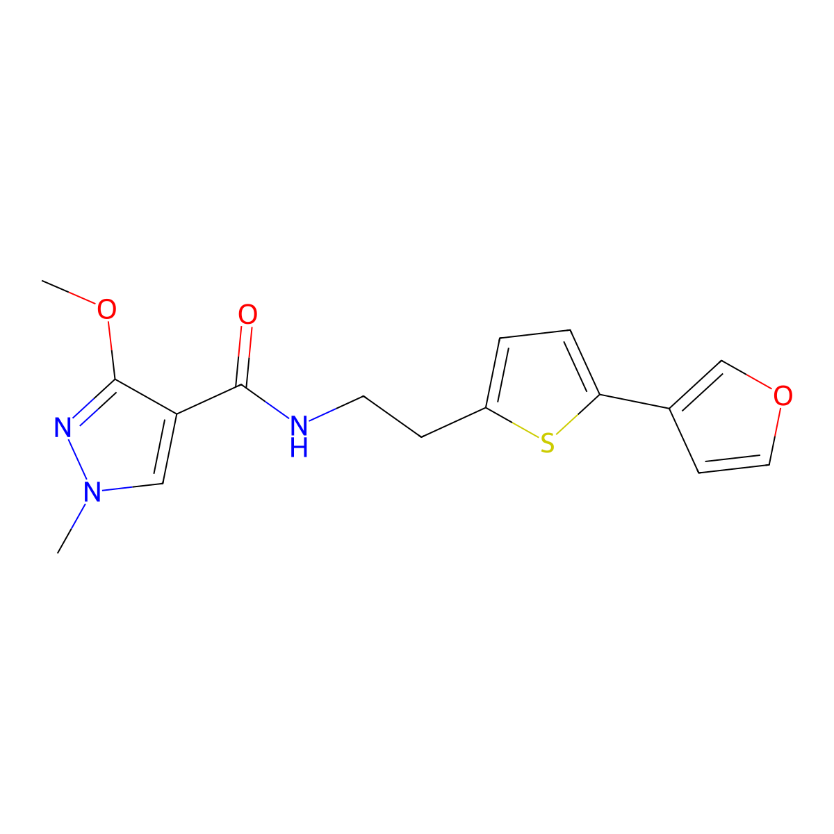 N-(2-(5-(furan-3-yl)thiophen-2-yl)ethyl)-3-methoxy-1-methyl-1H-pyrazole-4-carboxamide molecular structure, CAS 2034566-28-2