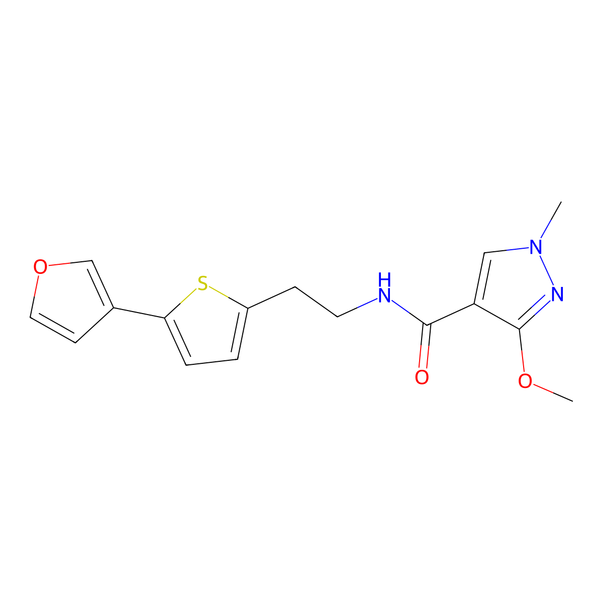 N-(2-(5-(furan-3-yl)thiophen-2-yl)ethyl)-3-methoxy-1-methyl-1H-pyrazole-4-carboxamide molecular structure, CAS 2034566-28-2