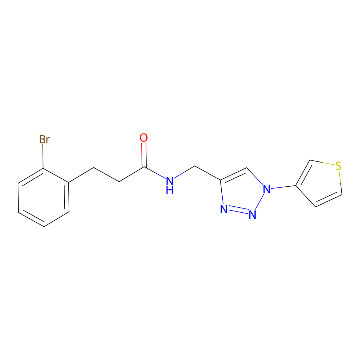 3-(2-bromophenyl)-N-((1-(thiophen-3-yl)-1H-1,2,3-triazol-4-yl)methyl)propanamide molecular structure, CAS 2034566-29-3