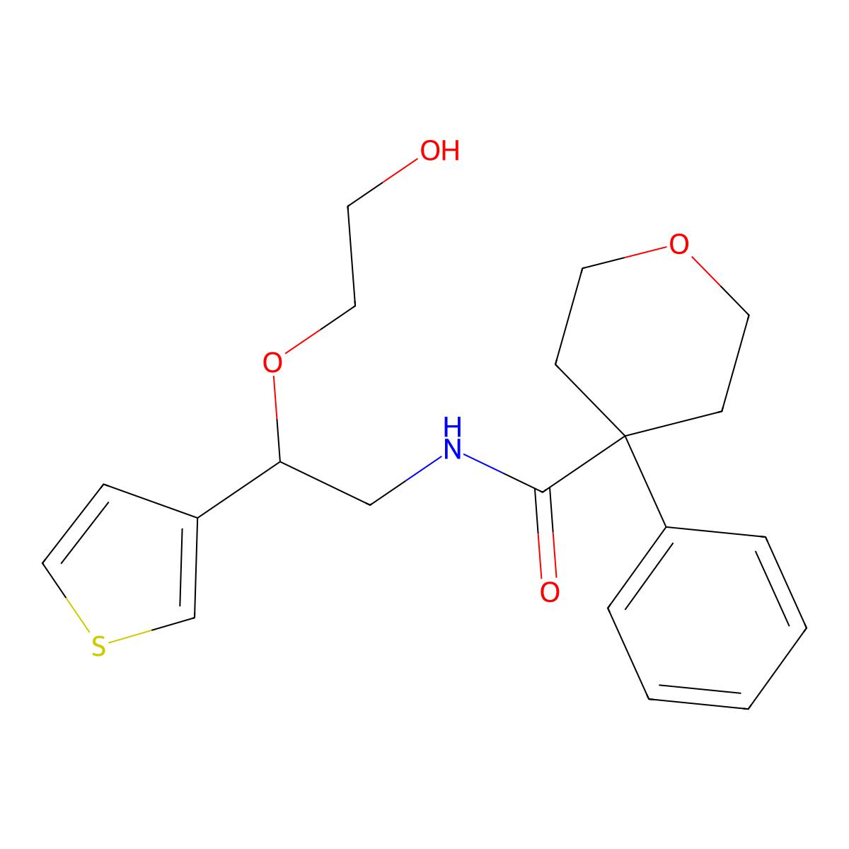 N-(2-(2-hydroxyethoxy)-2-(thiophen-3-yl)ethyl)-4-phenyltetrahydro-2H-pyran-4-carboxamide molecular structure, CAS 2034566-32-8
