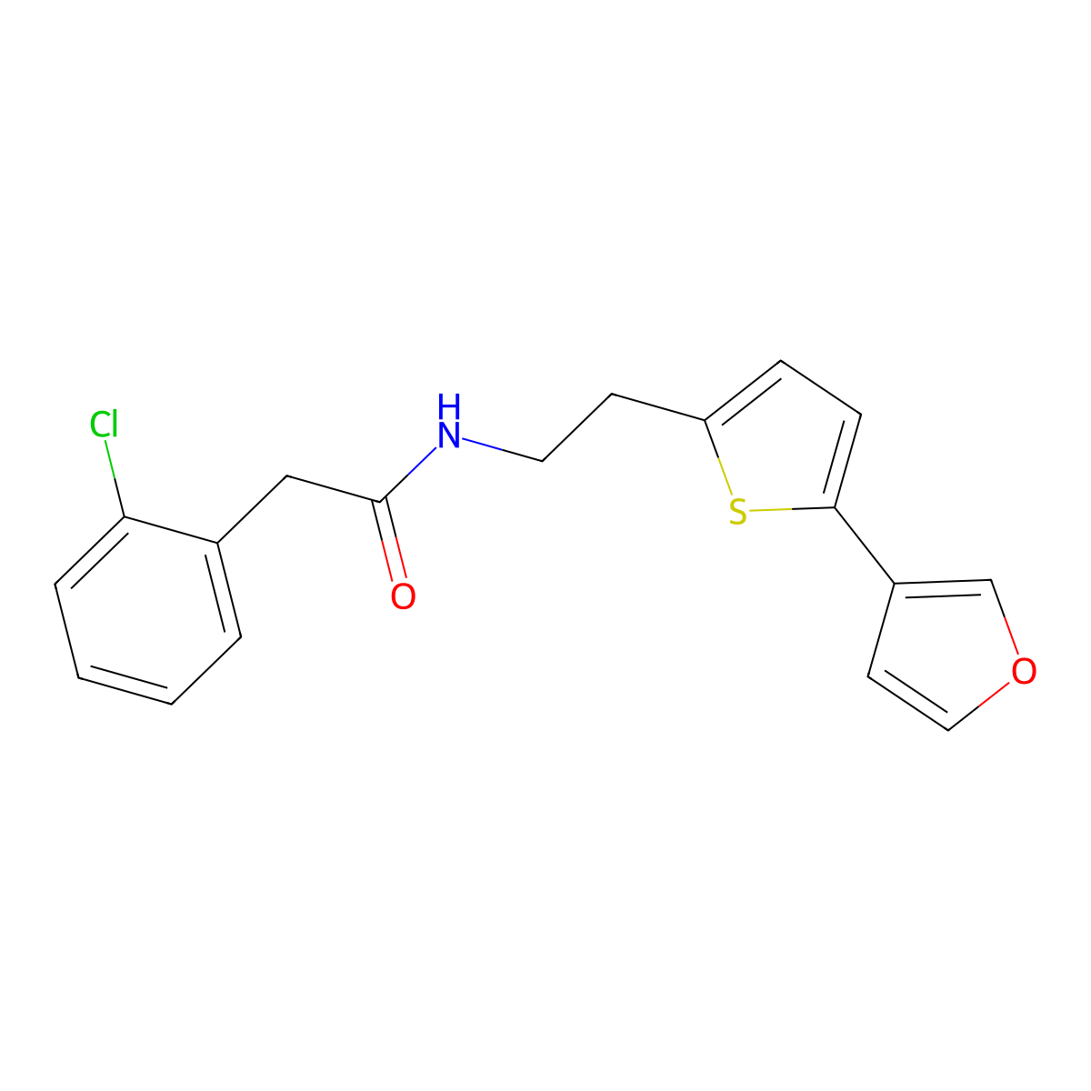 2-(2-chlorophenyl)-N-(2-(5-(furan-3-yl)thiophen-2-yl)ethyl)acetamide molecular structure, CAS 2034566-34-0
