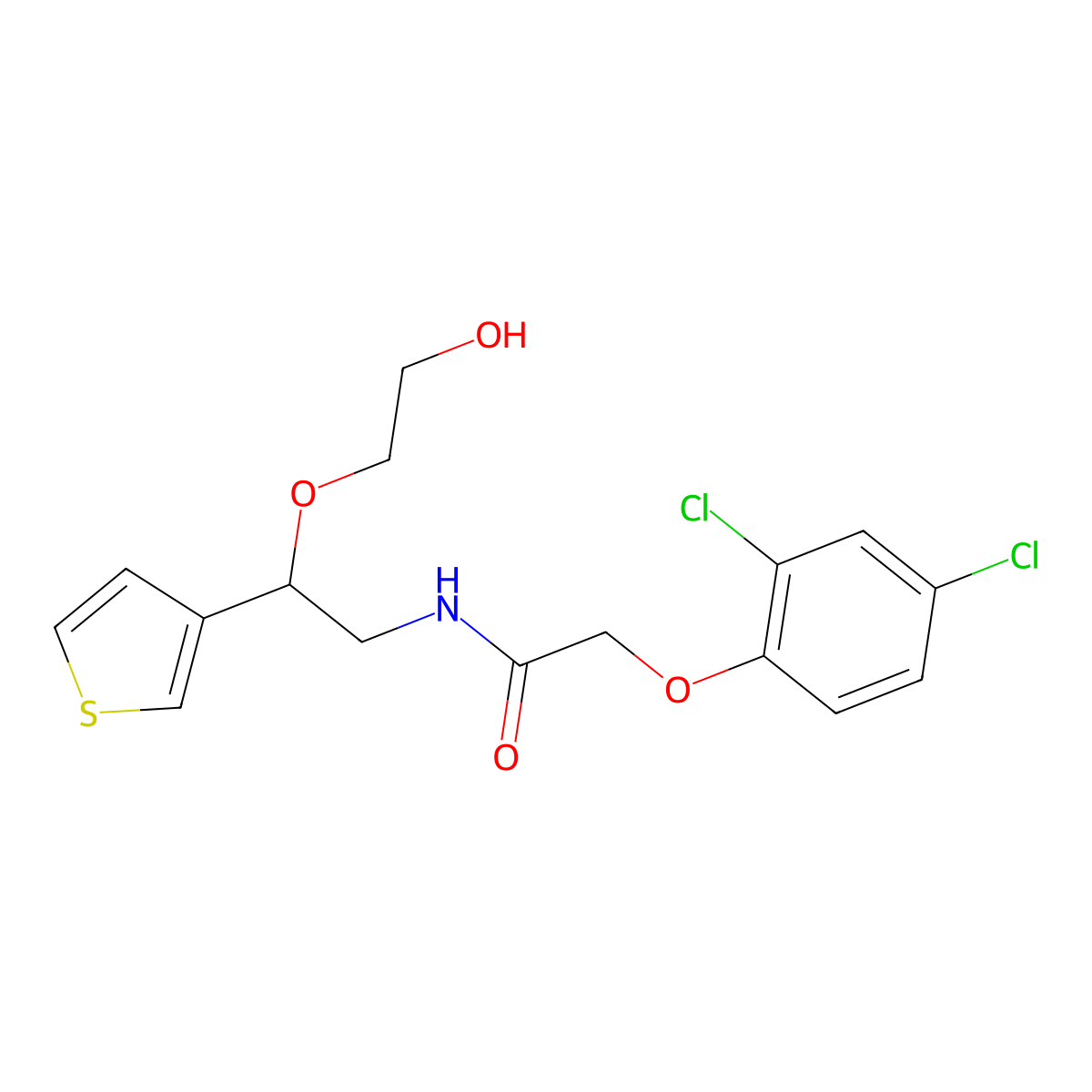 2-(2,4-dichlorophenoxy)-N-[2-(2-hydroxyethoxy)-2-(thiophen-3-yl)ethyl]acetamide molecular structure, CAS 2034566-37-3
