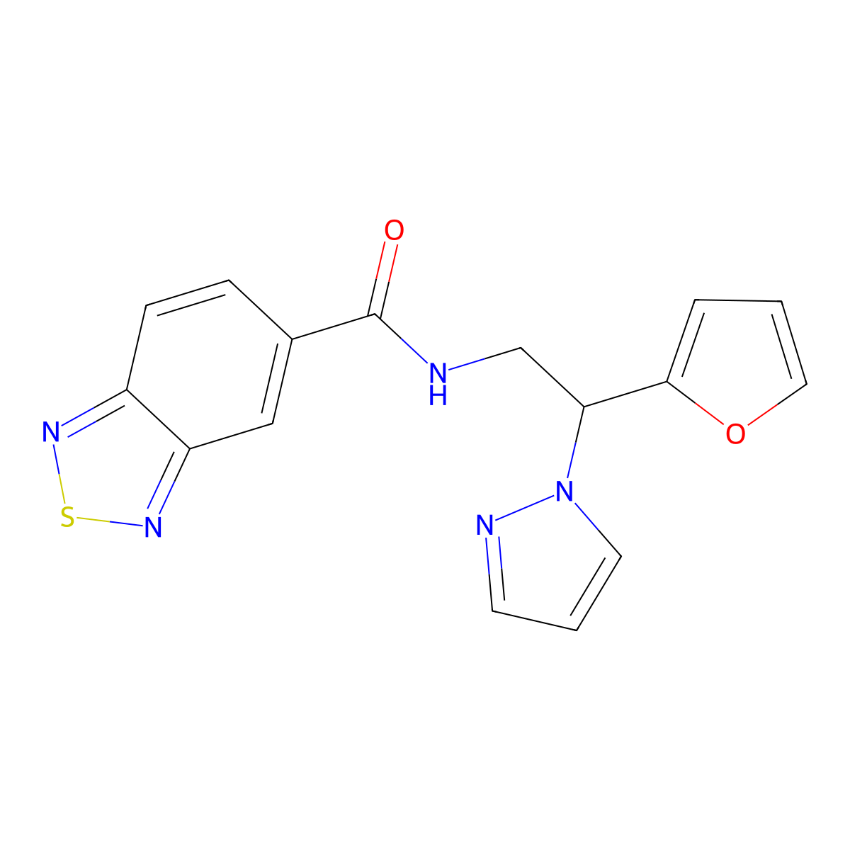 N-(2-(furan-2-yl)-2-(1H-pyrazol-1-yl)ethyl)benzo[c][1,2,5]thiadiazole-5-carboxamide molecular structure, CAS 2034566-38-4