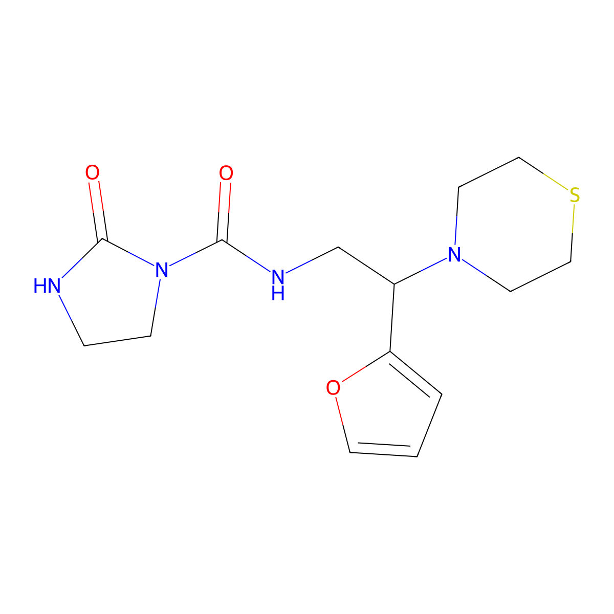 N-(2-(furan-2-yl)-2-thiomorpholinoethyl)-2-oxoimidazolidine-1-carboxamide molecular structure, CAS 2034566-44-2