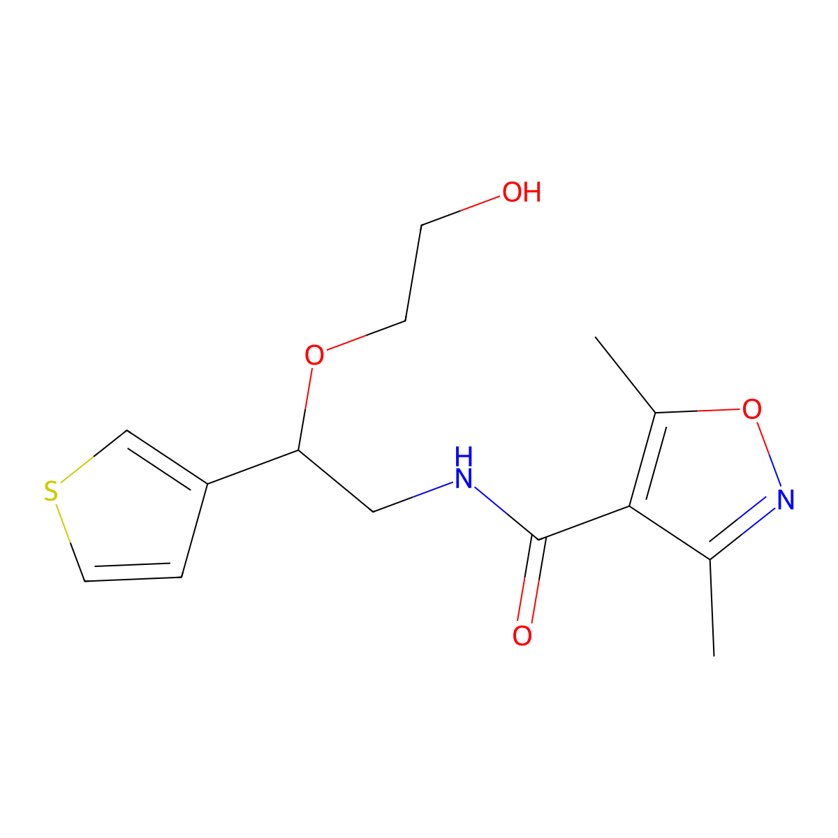 N-(2-(2-hydroxyethoxy)-2-(thiophen-3-yl)ethyl)-3,5-dimethylisoxazole-4-carboxamide molecular structure, CAS 2034566-46-4