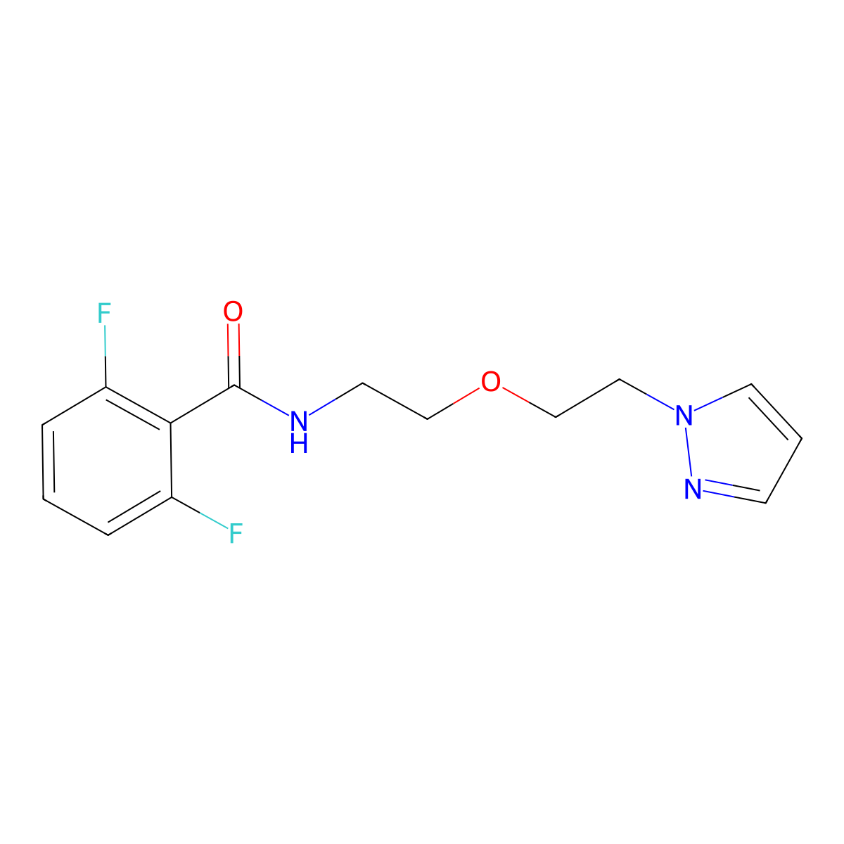 N-(2-(2-(1H-pyrazol-1-yl)ethoxy)ethyl)-2,6-difluorobenzamide molecular structure, CAS 2034566-47-5