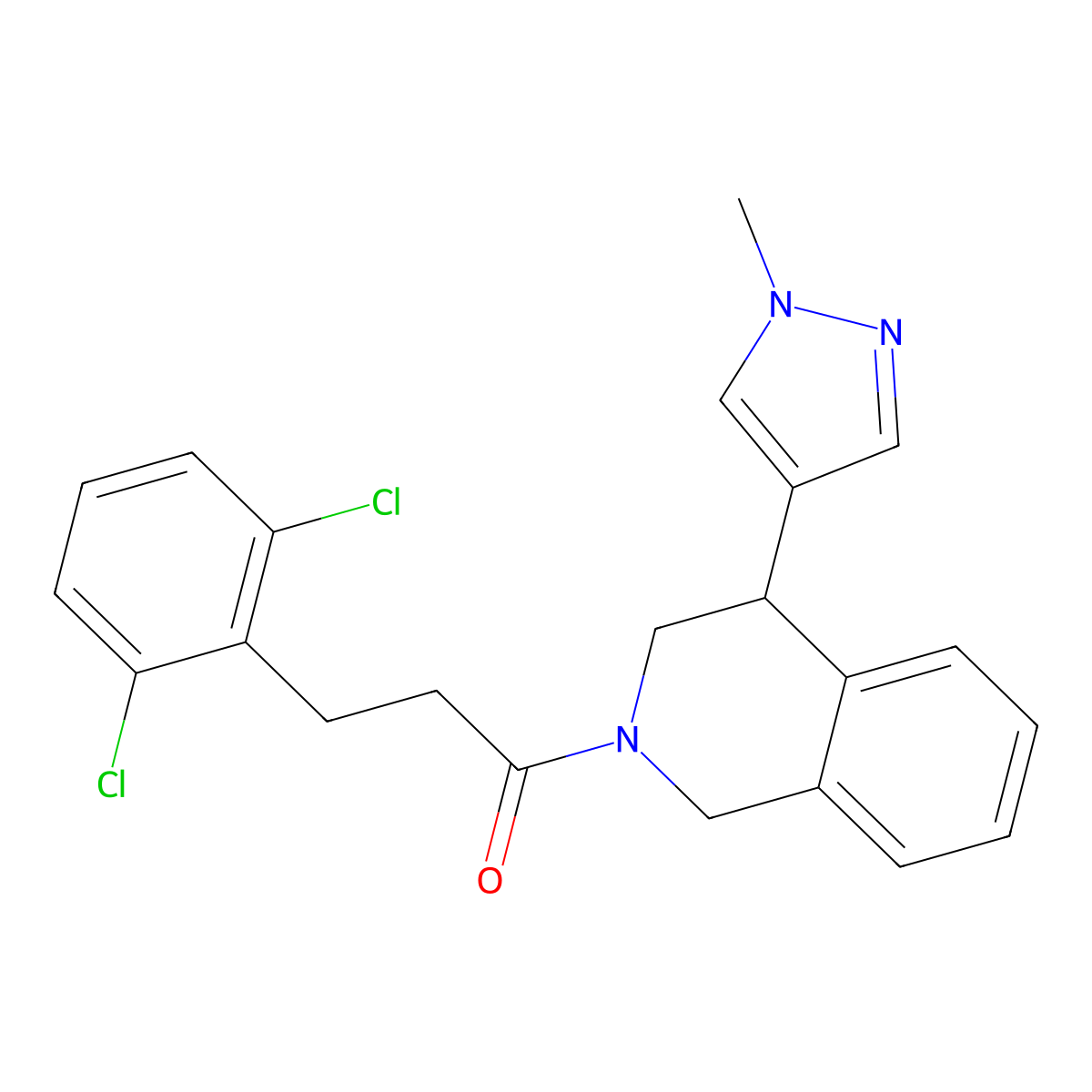 3-(2,6-dichlorophenyl)-1-(4-(1-methyl-1H-pyrazol-4-yl)-3,4-dihydroisoquinolin-2(1H)-yl)propan-1-one molecular structure, CAS 2034566-48-6