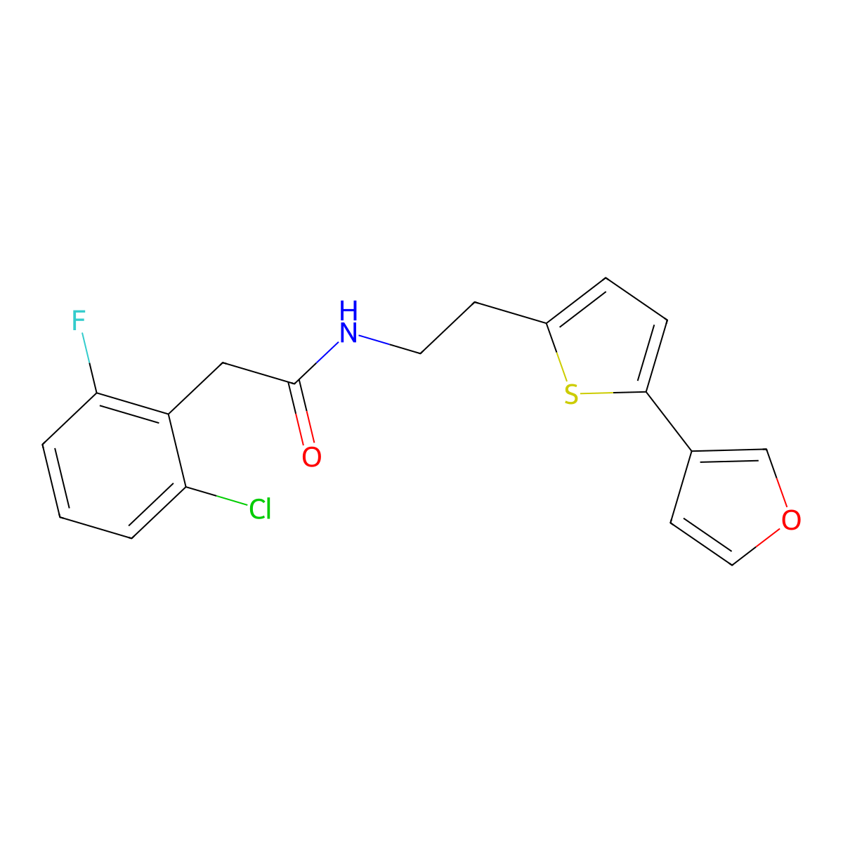 2-(2-chloro-6-fluorophenyl)-N-(2-(5-(furan-3-yl)thiophen-2-yl)ethyl)acetamide molecular structure, CAS 2034566-59-9