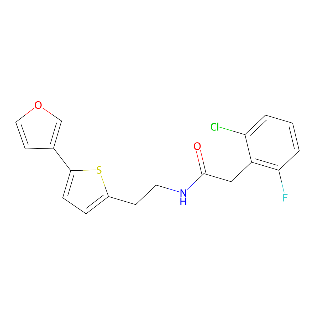 2-(2-chloro-6-fluorophenyl)-N-(2-(5-(furan-3-yl)thiophen-2-yl)ethyl)acetamide molecular structure, CAS 2034566-59-9