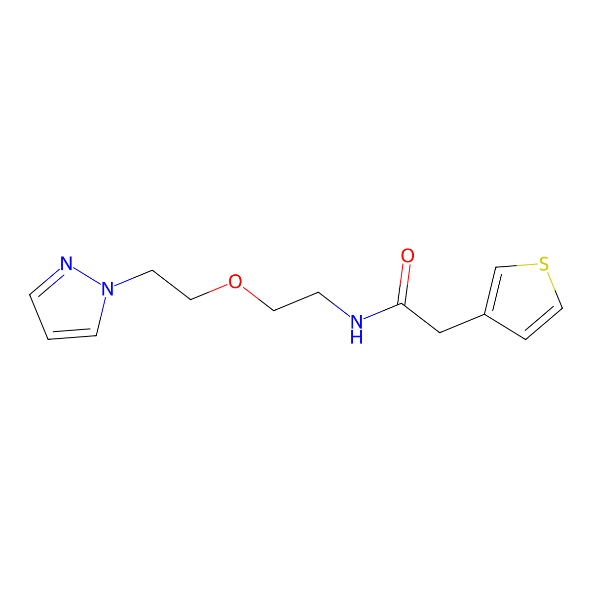 N-(2-(2-(1H-pyrazol-1-yl)ethoxy)ethyl)-2-(thiophen-3-yl)acetamide molecular structure, CAS 2034566-64-6