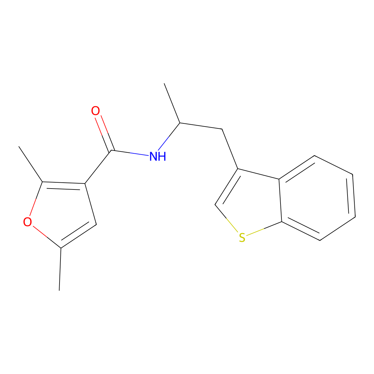 N-(1-(benzo[b]thiophen-3-yl)propan-2-yl)-2,5-dimethylfuran-3-carboxamide molecular structure, CAS 2034566-66-8