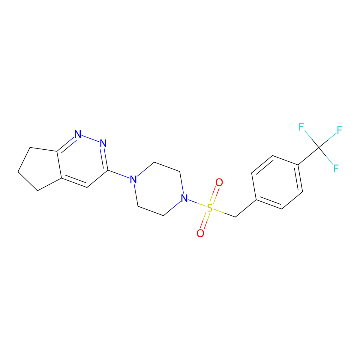 3-(4-((4-(trifluoromethyl)benzyl)sulfonyl)piperazin-1-yl)-6,7-dihydro-5H-cyclopenta[c]pyridazine molecular structure, CAS 2034566-67-9