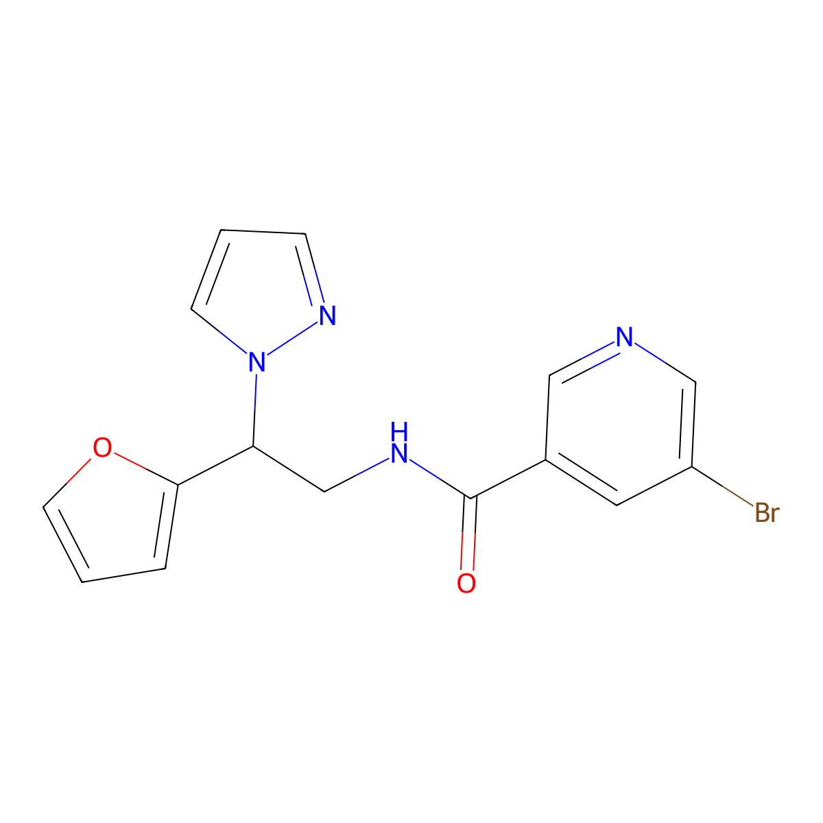 5-bromo-N-(2-(furan-2-yl)-2-(1H-pyrazol-1-yl)ethyl)nicotinamide molecular structure, CAS 2034566-68-0