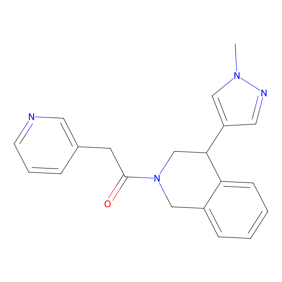 1-(4-(1-methyl-1H-pyrazol-4-yl)-3,4-dihydroisoquinolin-2(1H)-yl)-2-(pyridin-3-yl)ethanone molecular structure, CAS 2034566-69-1