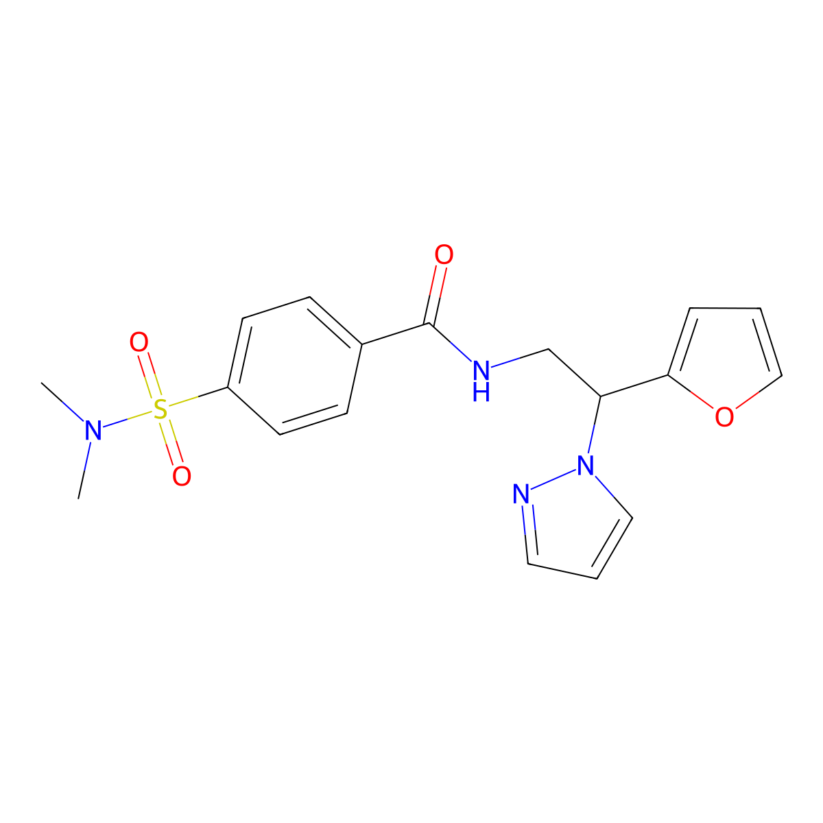 4-(N,N-dimethylsulfamoyl)-N-(2-(furan-2-yl)-2-(1H-pyrazol-1-yl)ethyl)benzamide molecular structure, CAS 2034566-73-7