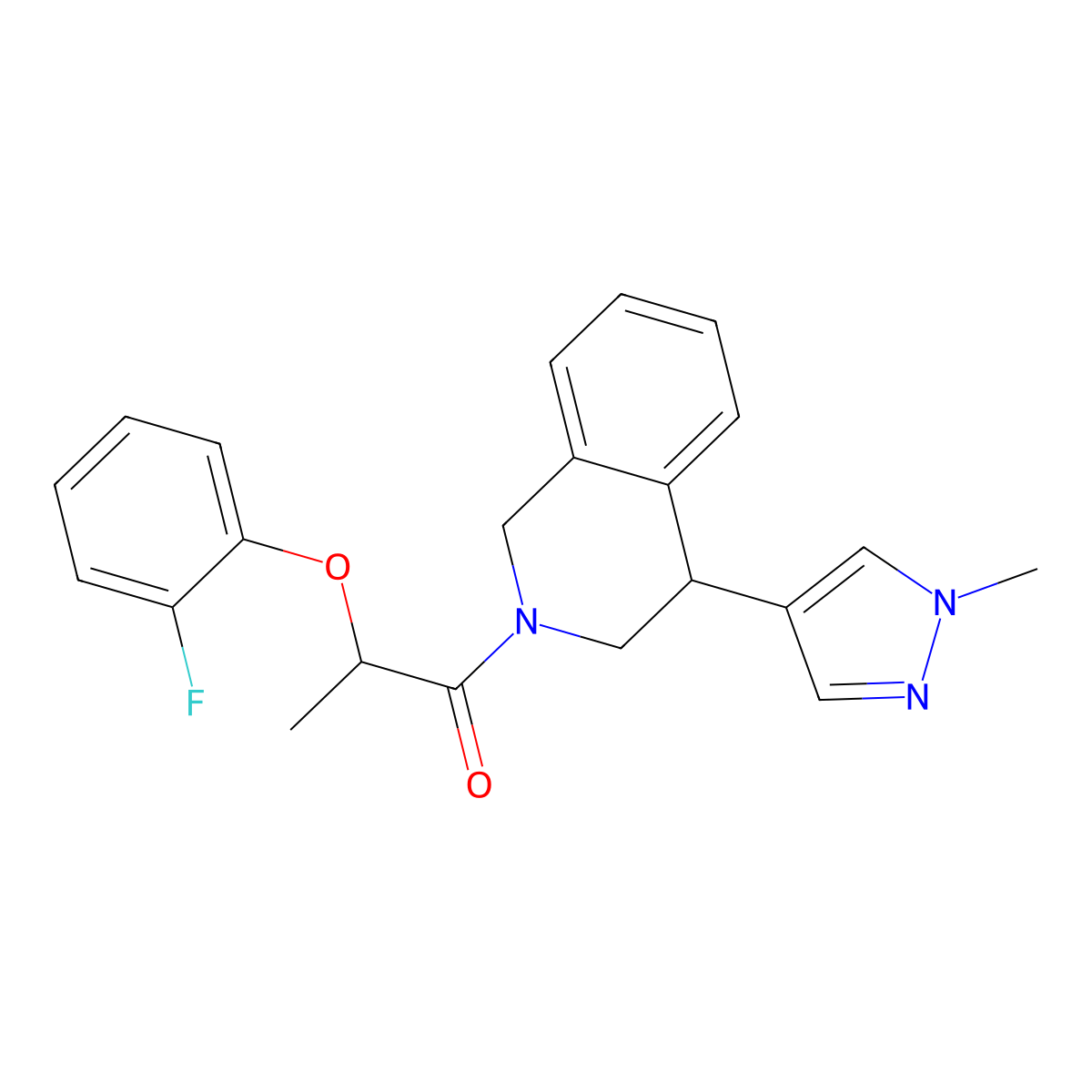 2-(2-fluorophenoxy)-1-(4-(1-methyl-1H-pyrazol-4-yl)-3,4-dihydroisoquinolin-2(1H)-yl)propan-1-one molecular structure, CAS 2034566-74-8