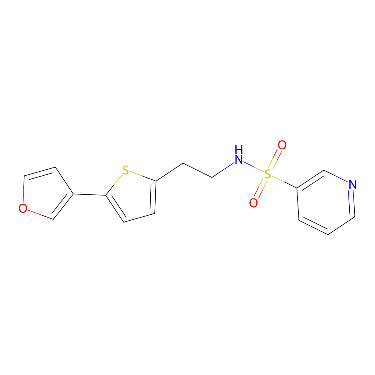 N-{2-[5-(furan-3-yl)thiophen-2-yl]ethyl}pyridine-3-sulfonamide molecular structure, CAS 2034566-75-9