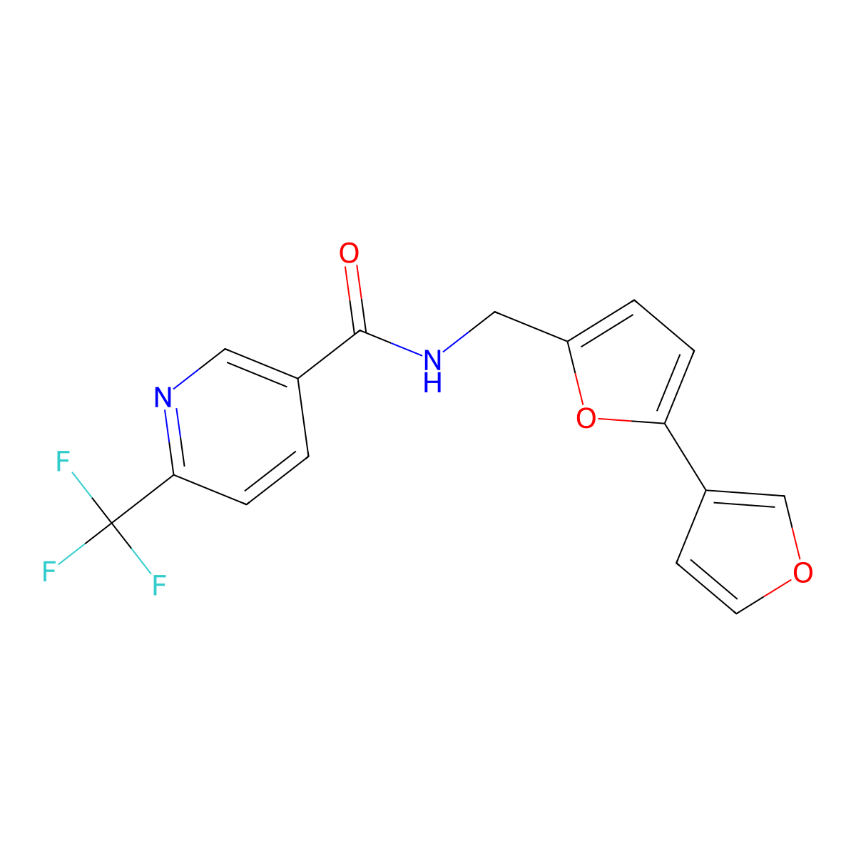 N-({[2,3'-bifuran]-5-yl}methyl)-6-(trifluoromethyl)pyridine-3-carboxamide molecular structure, CAS 2034566-83-9
