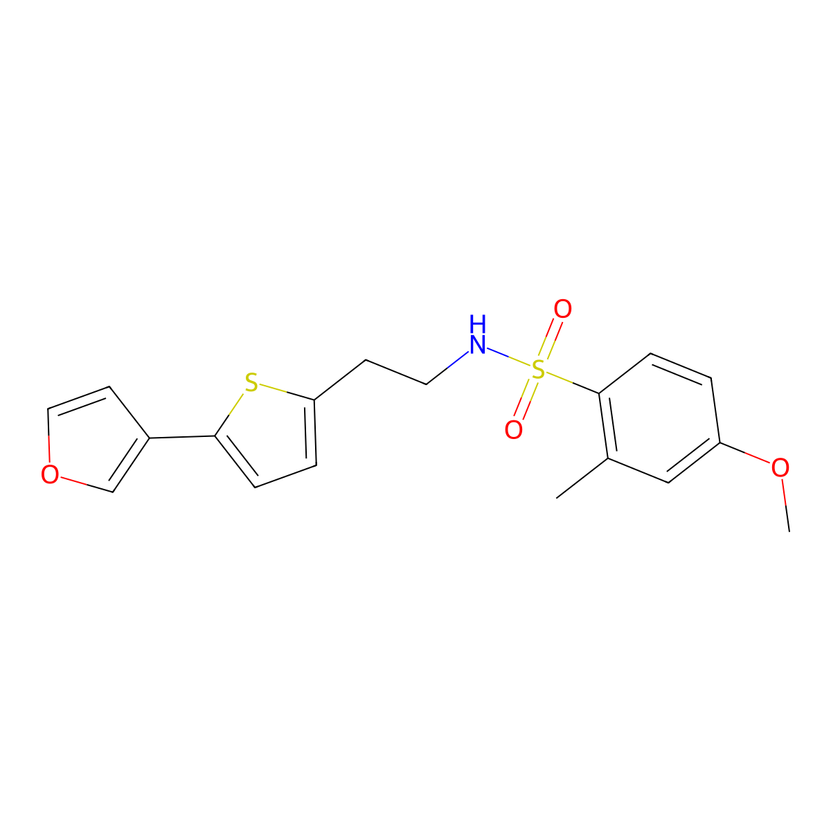 N-(2-(5-(furan-3-yl)thiophen-2-yl)ethyl)-4-methoxy-2-methylbenzenesulfonamide molecular structure, CAS 2034566-88-4