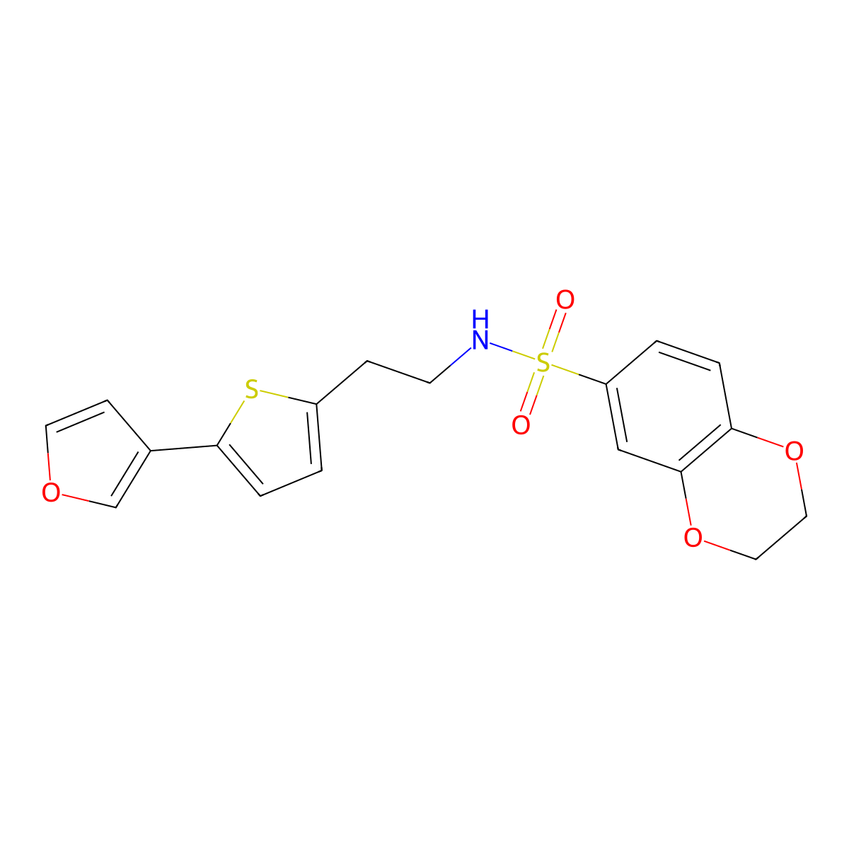 N-(2-(5-(furan-3-yl)thiophen-2-yl)ethyl)-2,3-dihydrobenzo[b][1,4]dioxine-6-sulfonamide molecular structure, CAS 2034566-93-1