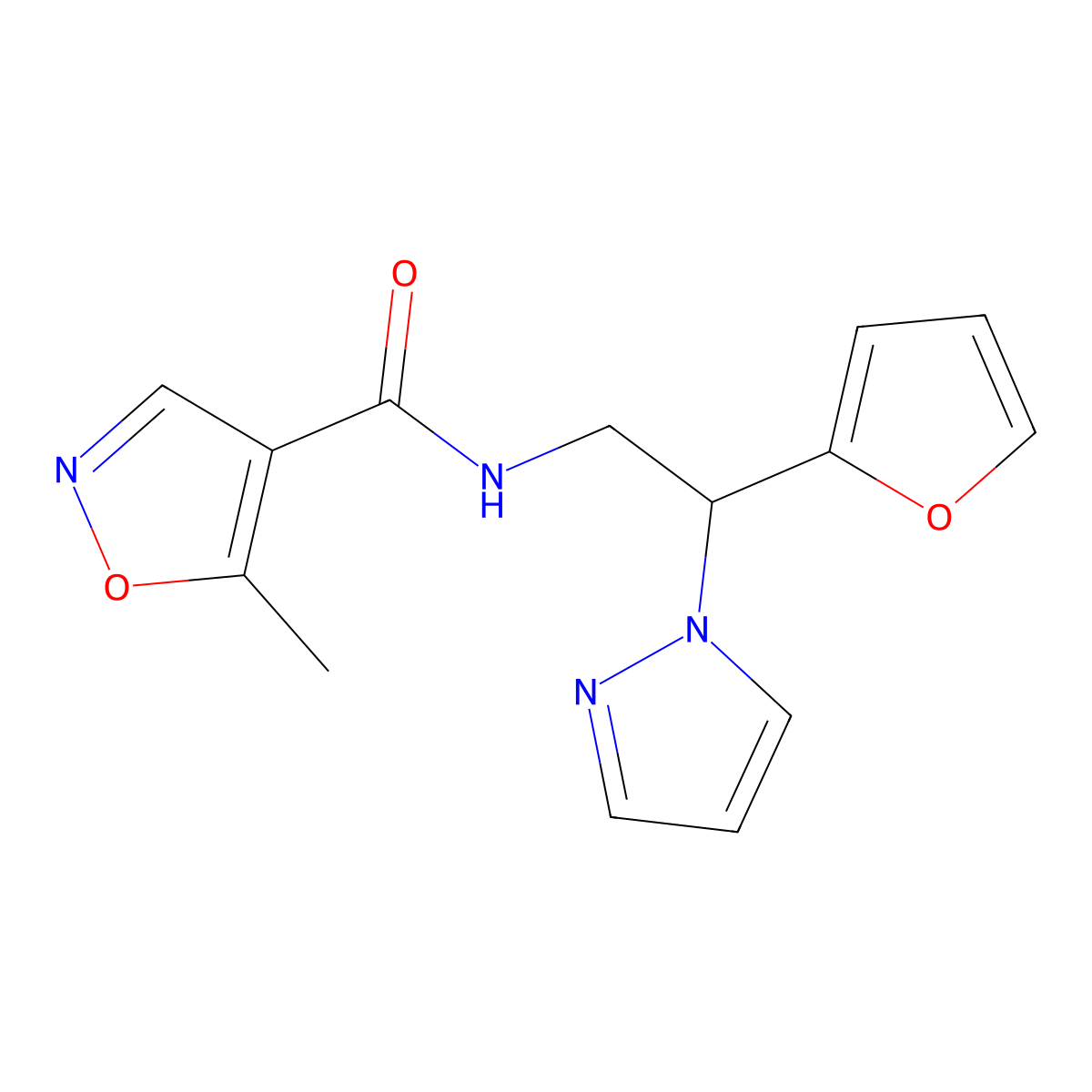 N-(2-(furan-2-yl)-2-(1H-pyrazol-1-yl)ethyl)-5-methylisoxazole-4-carboxamide molecular structure, CAS 2034566-94-2
