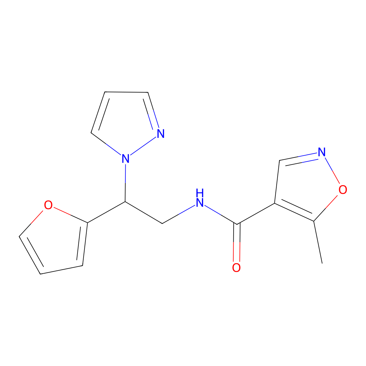 N-(2-(furan-2-yl)-2-(1H-pyrazol-1-yl)ethyl)-5-methylisoxazole-4-carboxamide molecular structure, CAS 2034566-94-2
