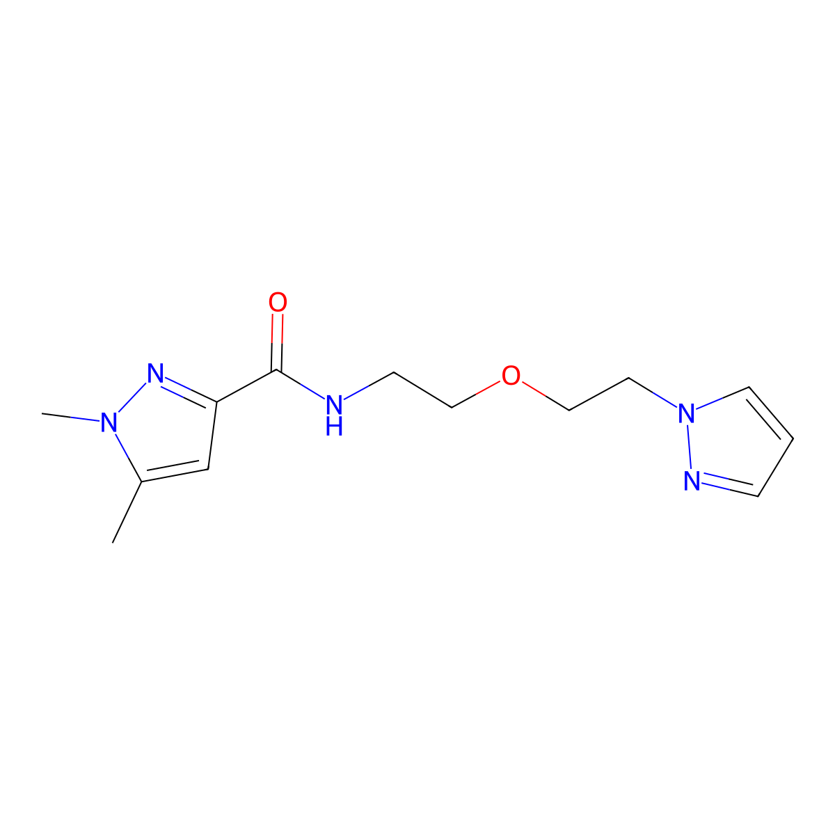 N-(2-(2-(1H-pyrazol-1-yl)ethoxy)ethyl)-1,5-dimethyl-1H-pyrazole-3-carboxamide molecular structure, CAS 2034566-95-3