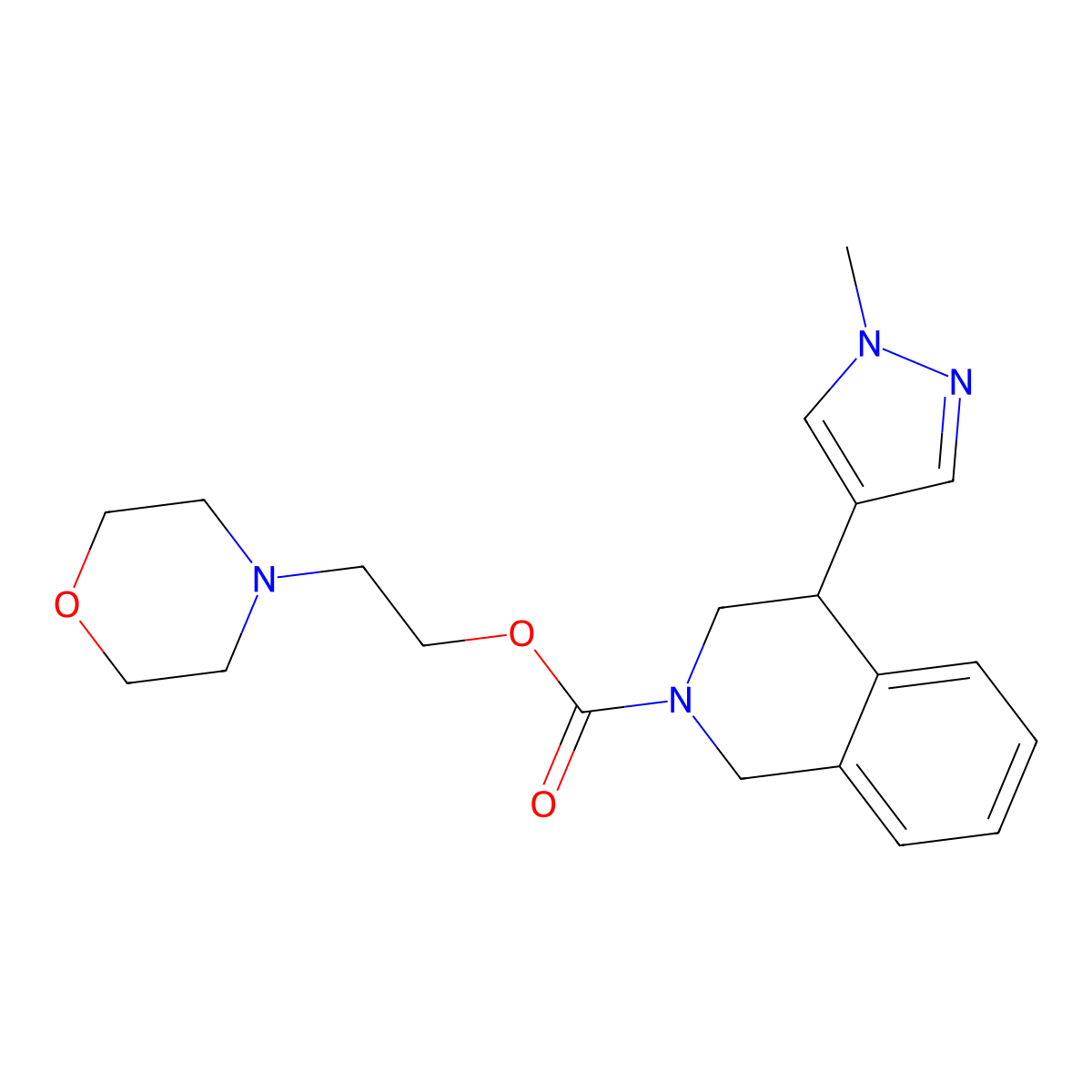 2-morpholinoethyl 4-(1-methyl-1H-pyrazol-4-yl)-3,4-dihydroisoquinoline-2(1H)-carboxylate molecular structure, CAS 2034566-96-4