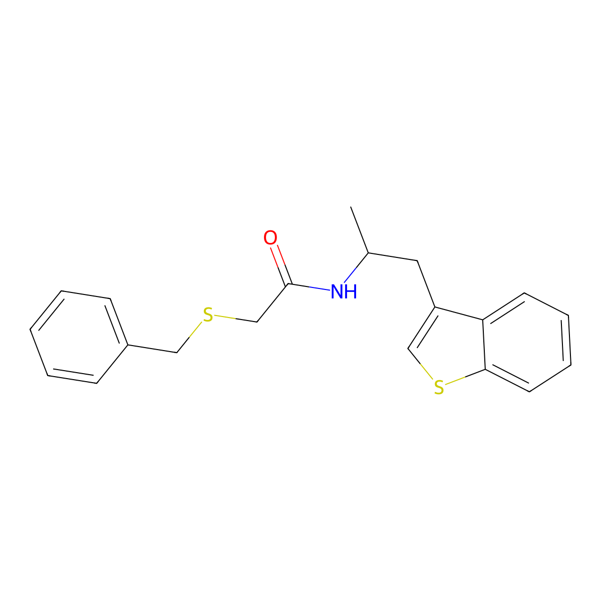 N-(1-(benzo[b]thiophen-3-yl)propan-2-yl)-2-(benzylthio)acetamide molecular structure, CAS 2034566-97-5
