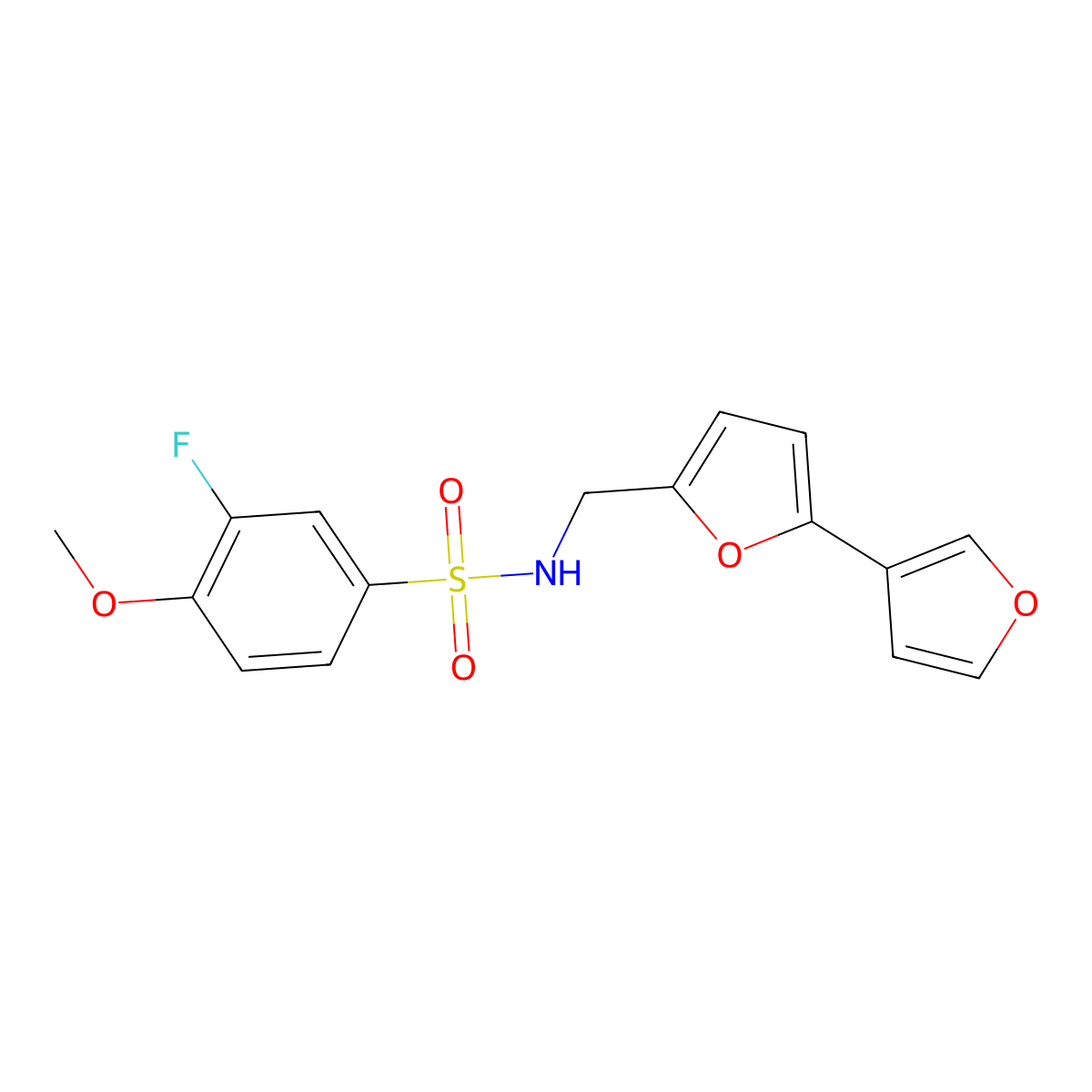 N-([2,3'-bifuran]-5-ylmethyl)-3-fluoro-4-methoxybenzenesulfonamide molecular structure, CAS 2034567-03-6