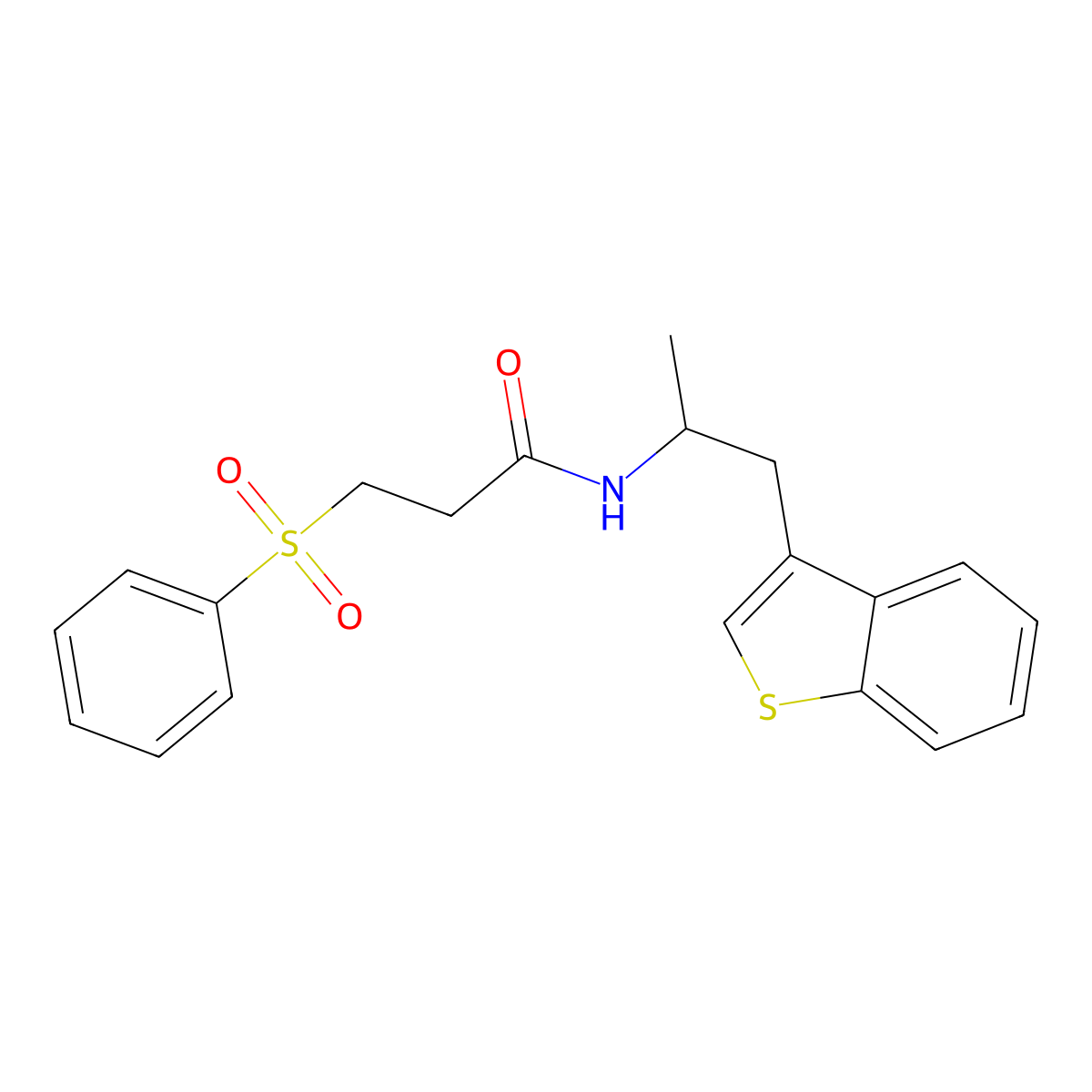 3-(benzenesulfonyl)-N-[1-(1-benzothiophen-3-yl)propan-2-yl]propanamide molecular structure, CAS 2034567-11-6