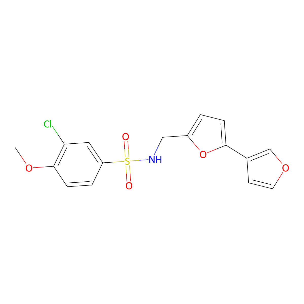 N-({[2,3'-bifuran]-5-yl}methyl)-3-chloro-4-methoxybenzene-1-sulfonamide molecular structure, CAS 2034567-13-8