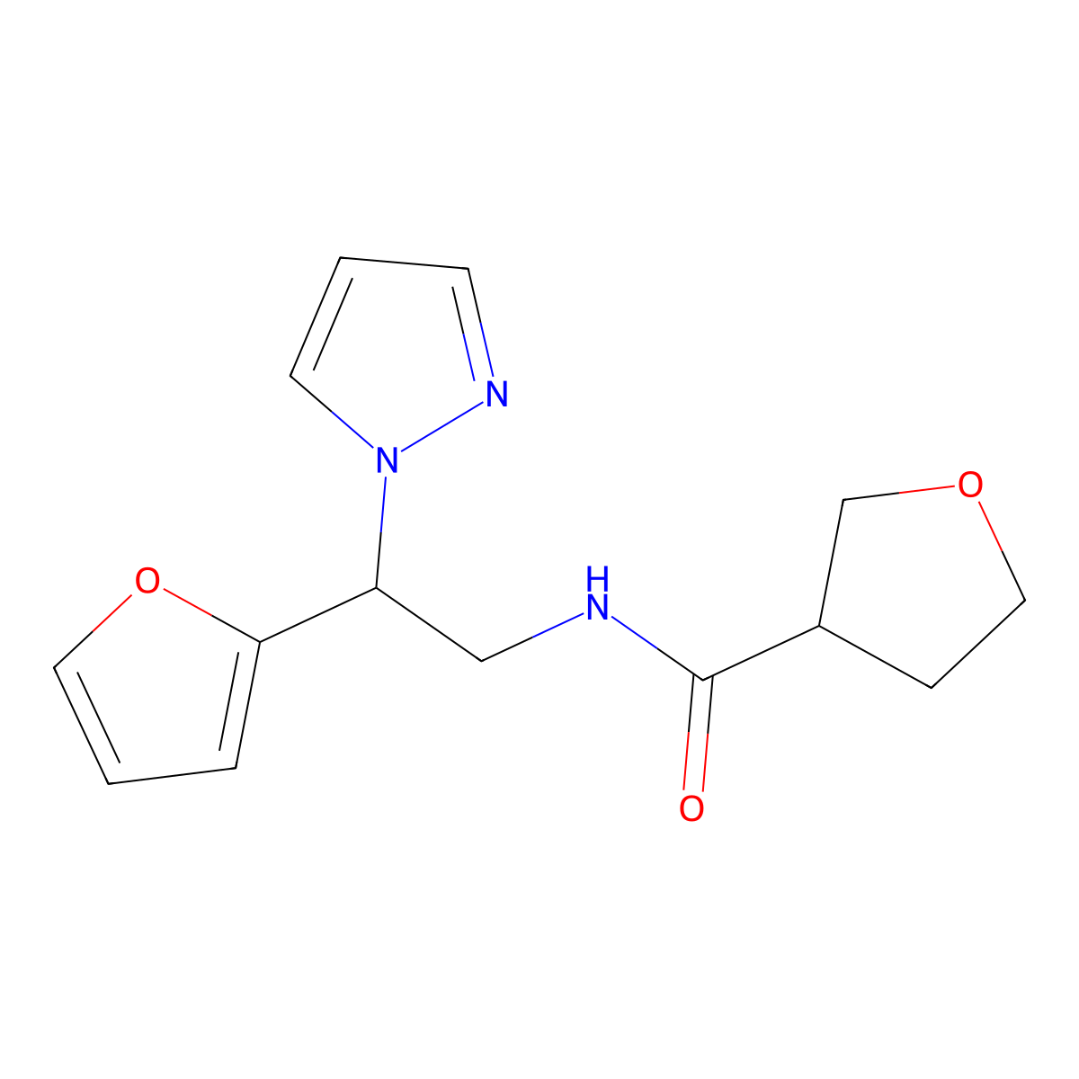 N-(2-(furan-2-yl)-2-(1H-pyrazol-1-yl)ethyl)tetrahydrofuran-3-carboxamide molecular structure, CAS 2034567-14-9