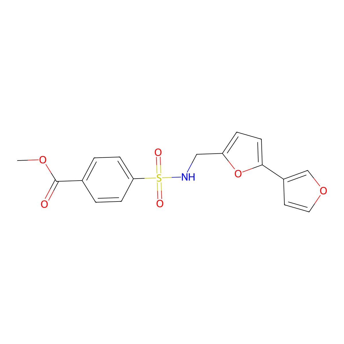 Methyl 4-[({[2,3'-bifuran]-5-yl}methyl)sulfamoyl]benzoate molecular structure, CAS 2034567-22-9