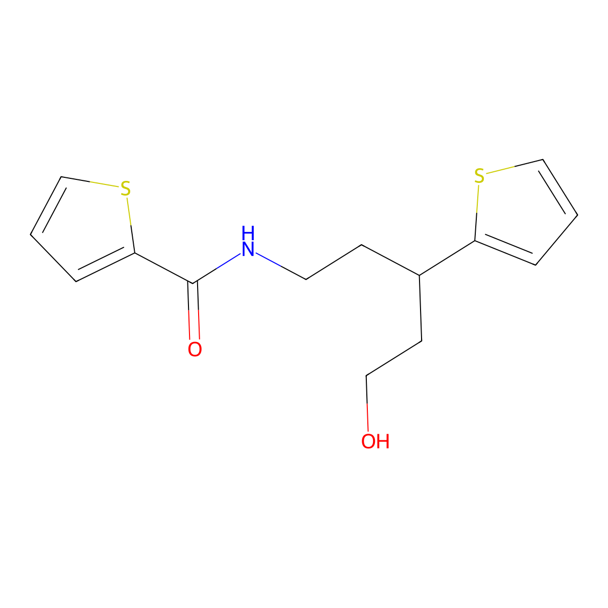 N-[5-hydroxy-3-(thiophen-2-yl)pentyl]thiophene-2-carboxamide molecular structure, CAS 2034567-24-1